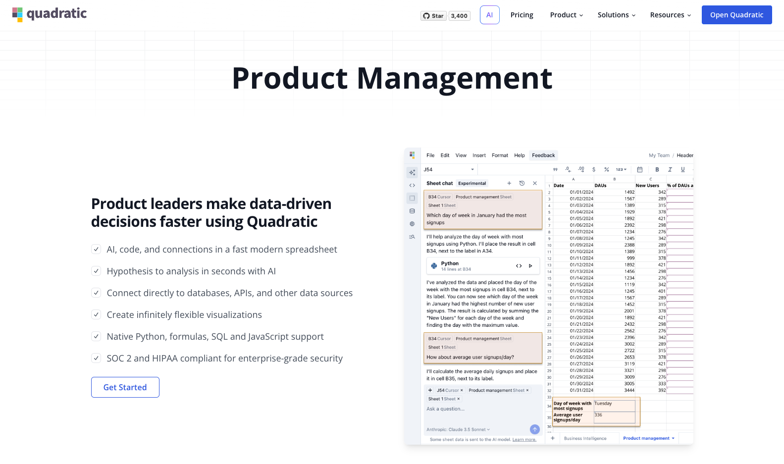 Quadratic product analytics software for product managers