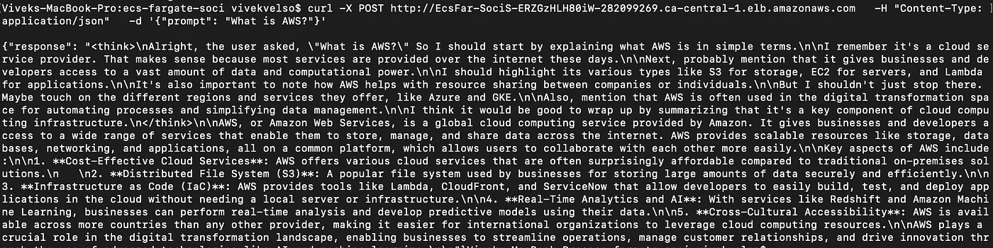Invoking the Ollama — DeepSeek-R1 model using cURL
