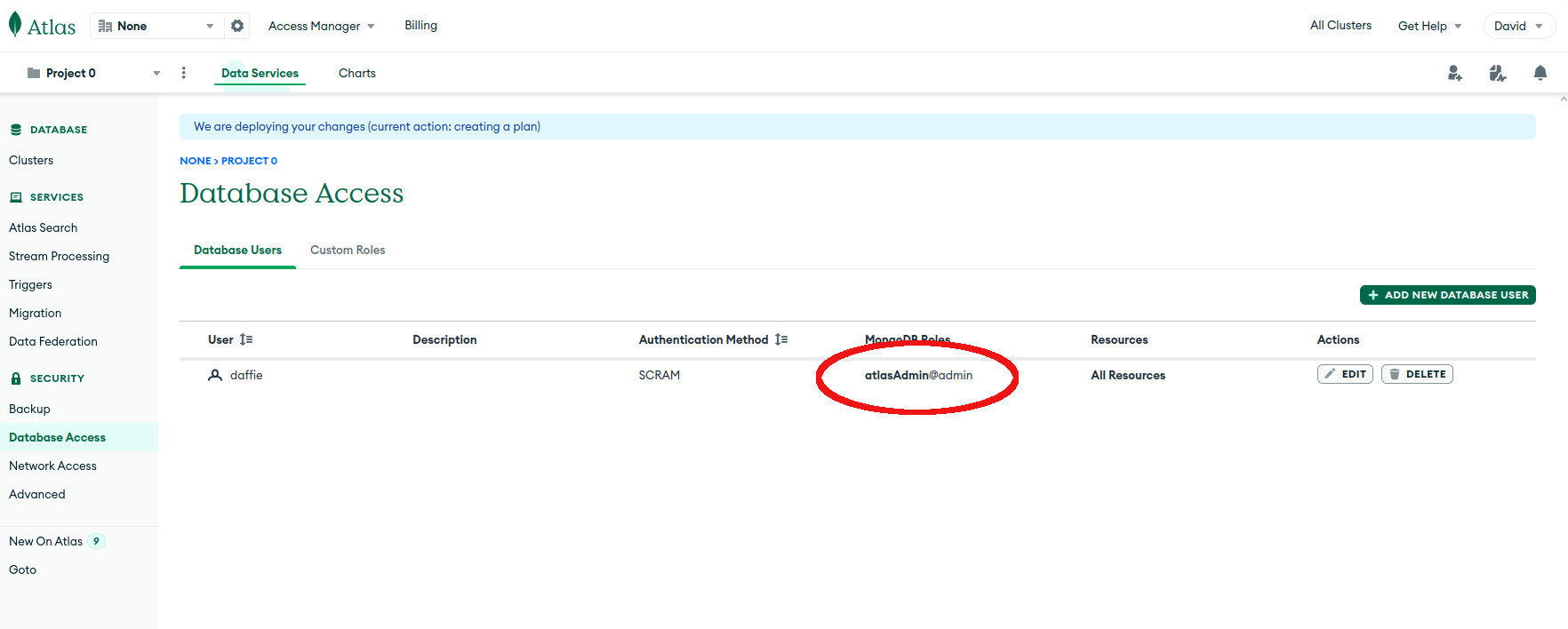 Screenshot from Atlas UI representing atlasAdmin roles added<br>

