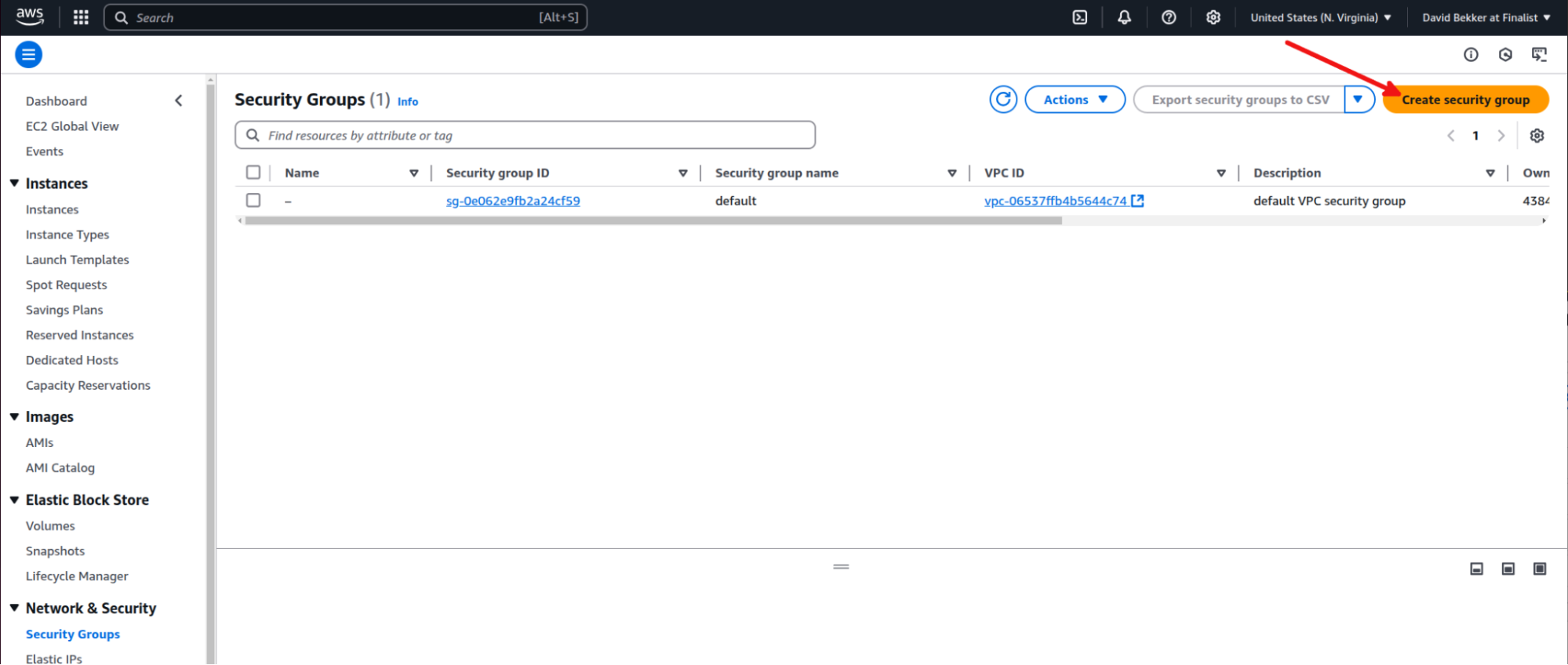 AWS UI representing security group added 