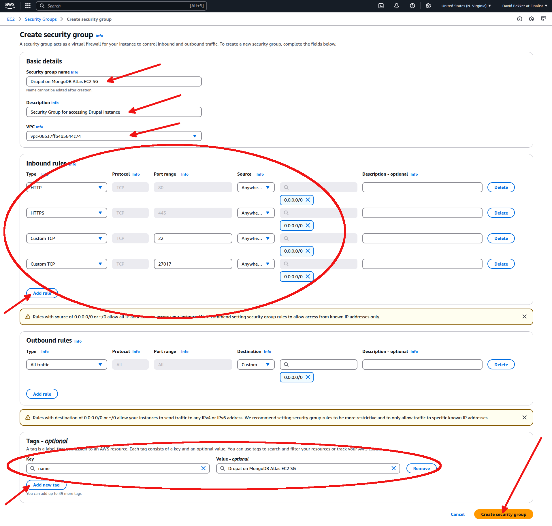 AWS UI screenshot representing steps to add the inbound rules