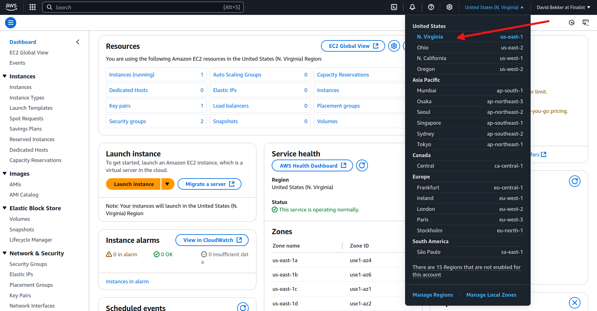 AWS UI screen representing to select the same data center as MongoDB Atlas cluster