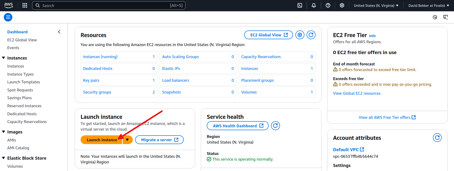 AWS UI screen representing steps to launch an EC2 instance