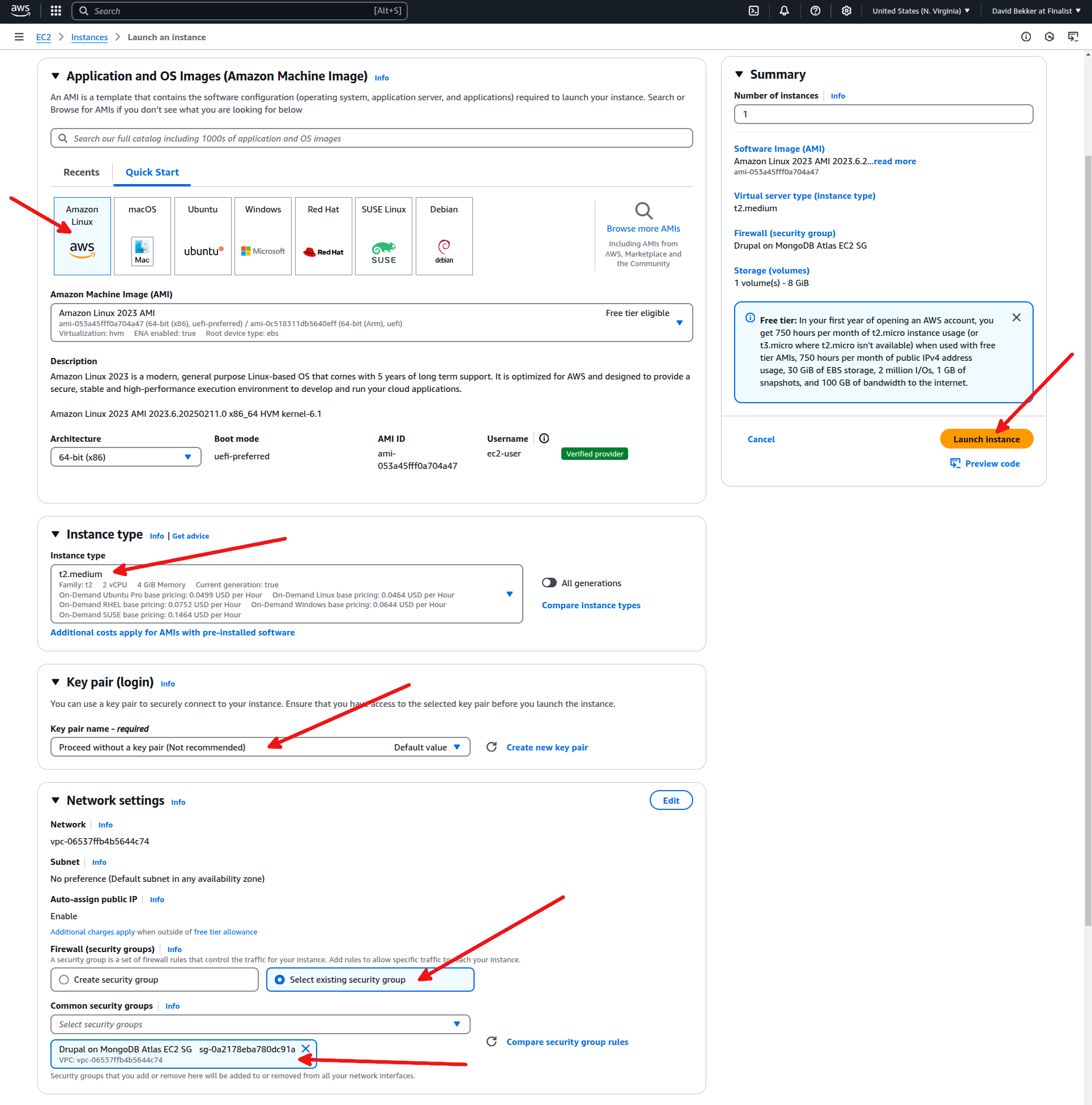 AWS UI screen representing steps to launch an EC2 instance