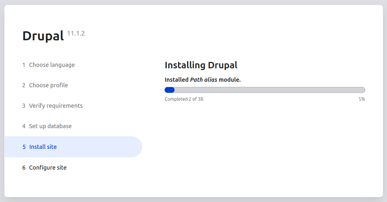 Screenshot representing the drupal installation