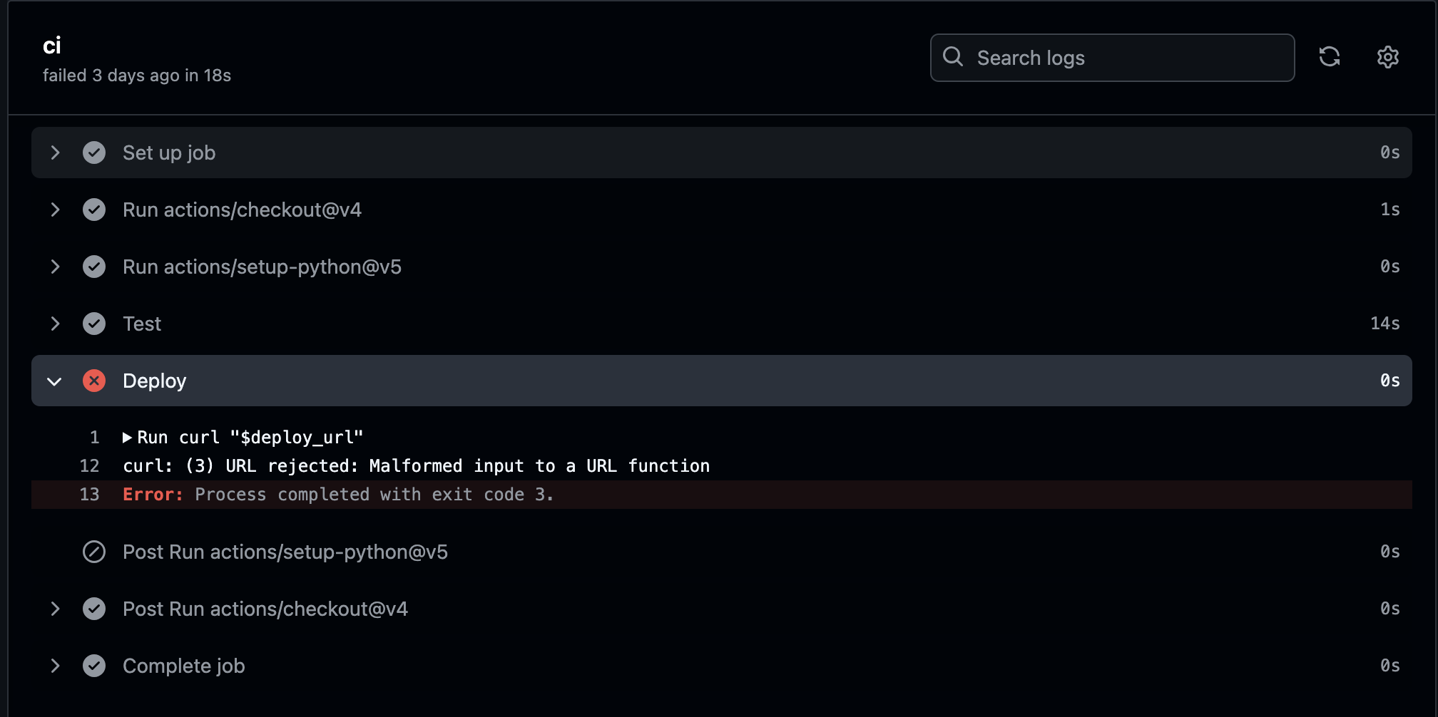 Failed Github Actions