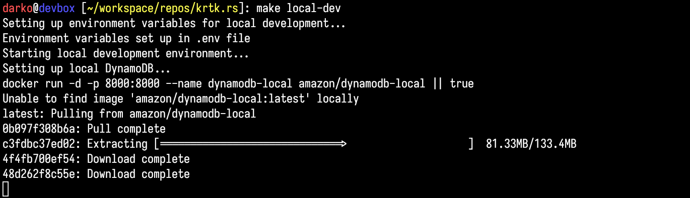 screenshot of make-local dev