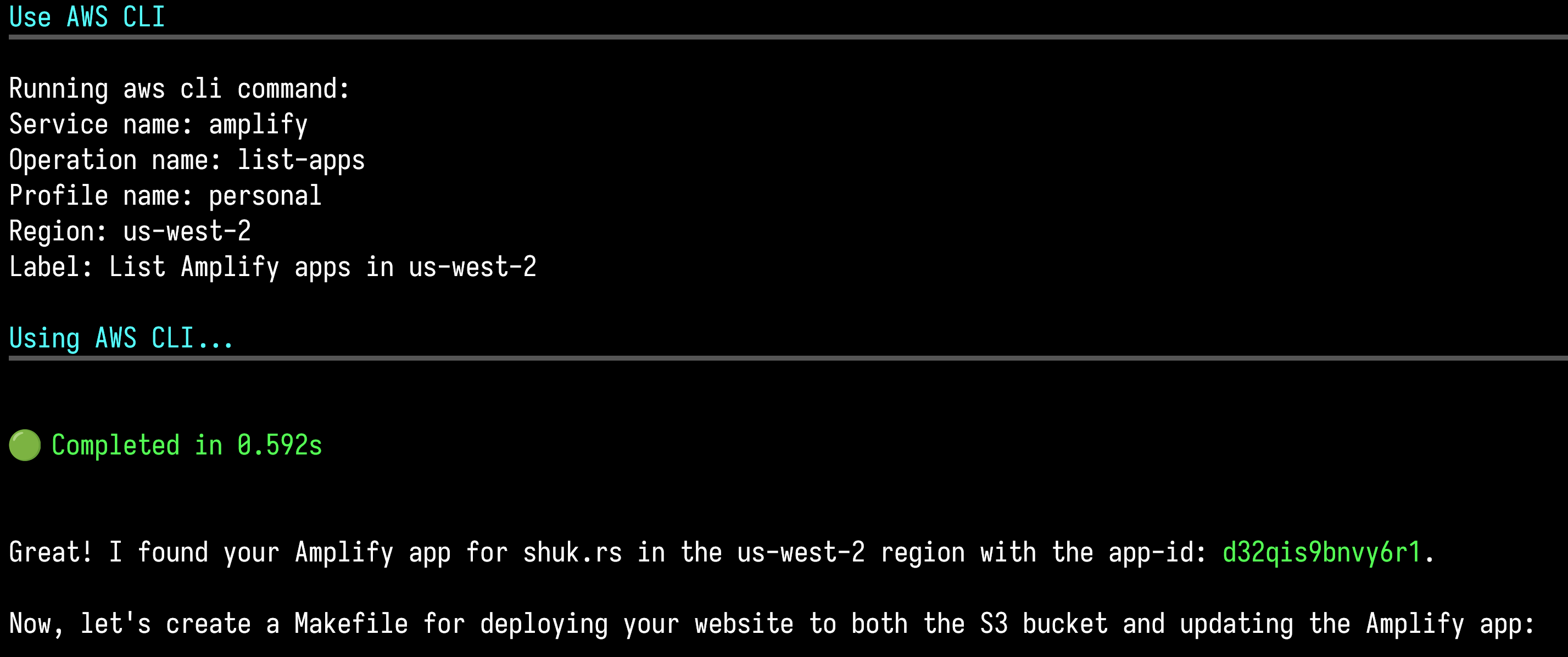 Q Chat using AWS CLI to try and find my app-id