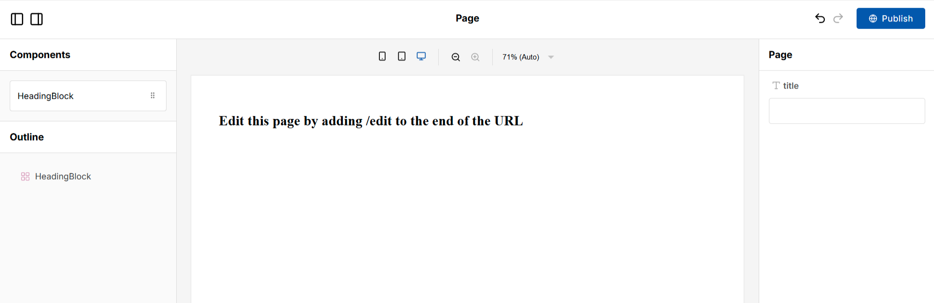 Editor with just the header in the canvas