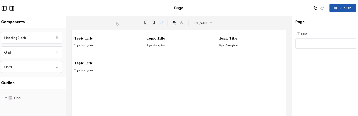 Adding cards and grids to the editor