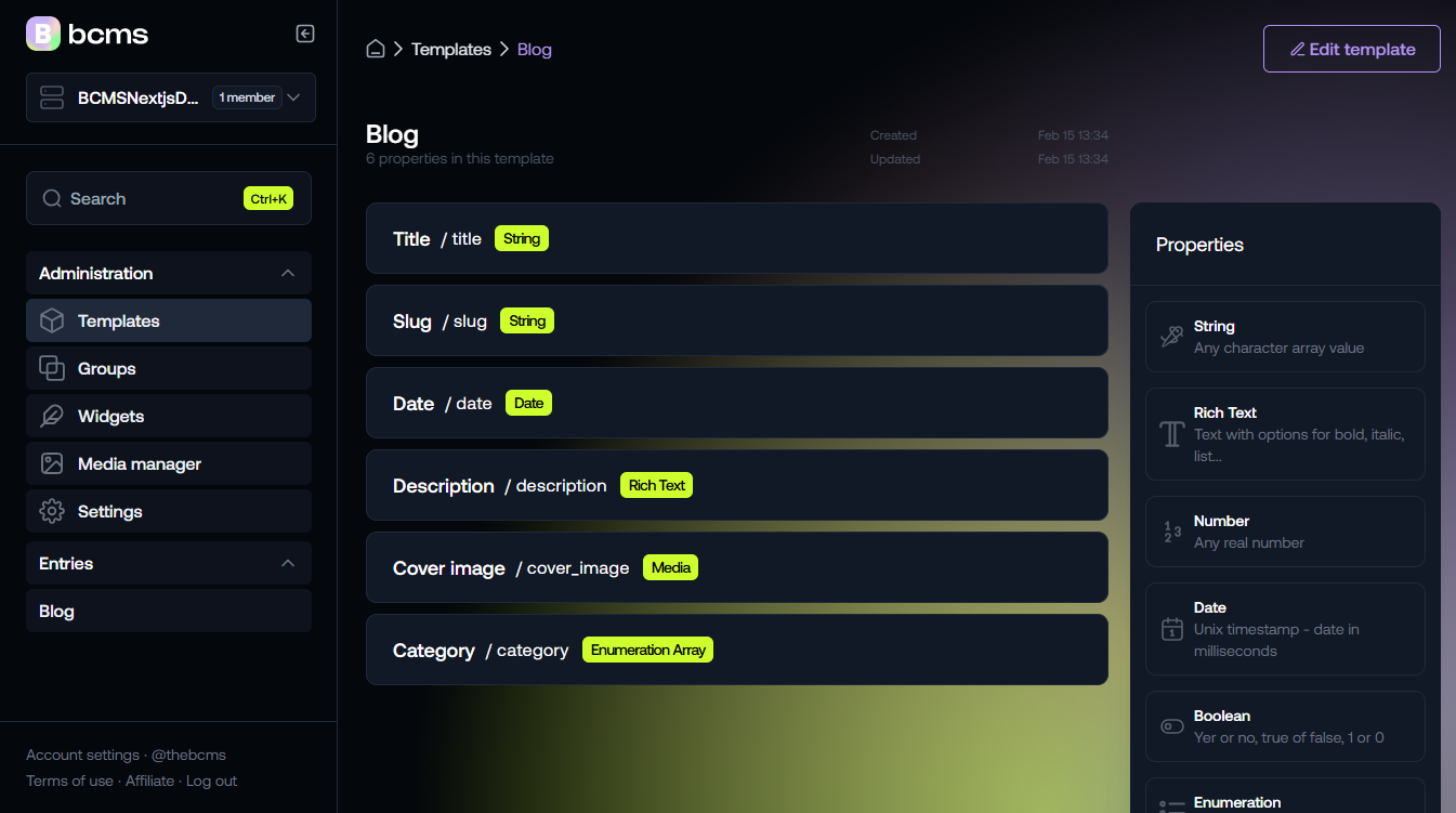 six properties under template blog