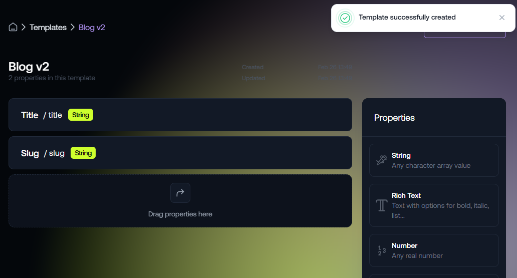 add properties in a template
