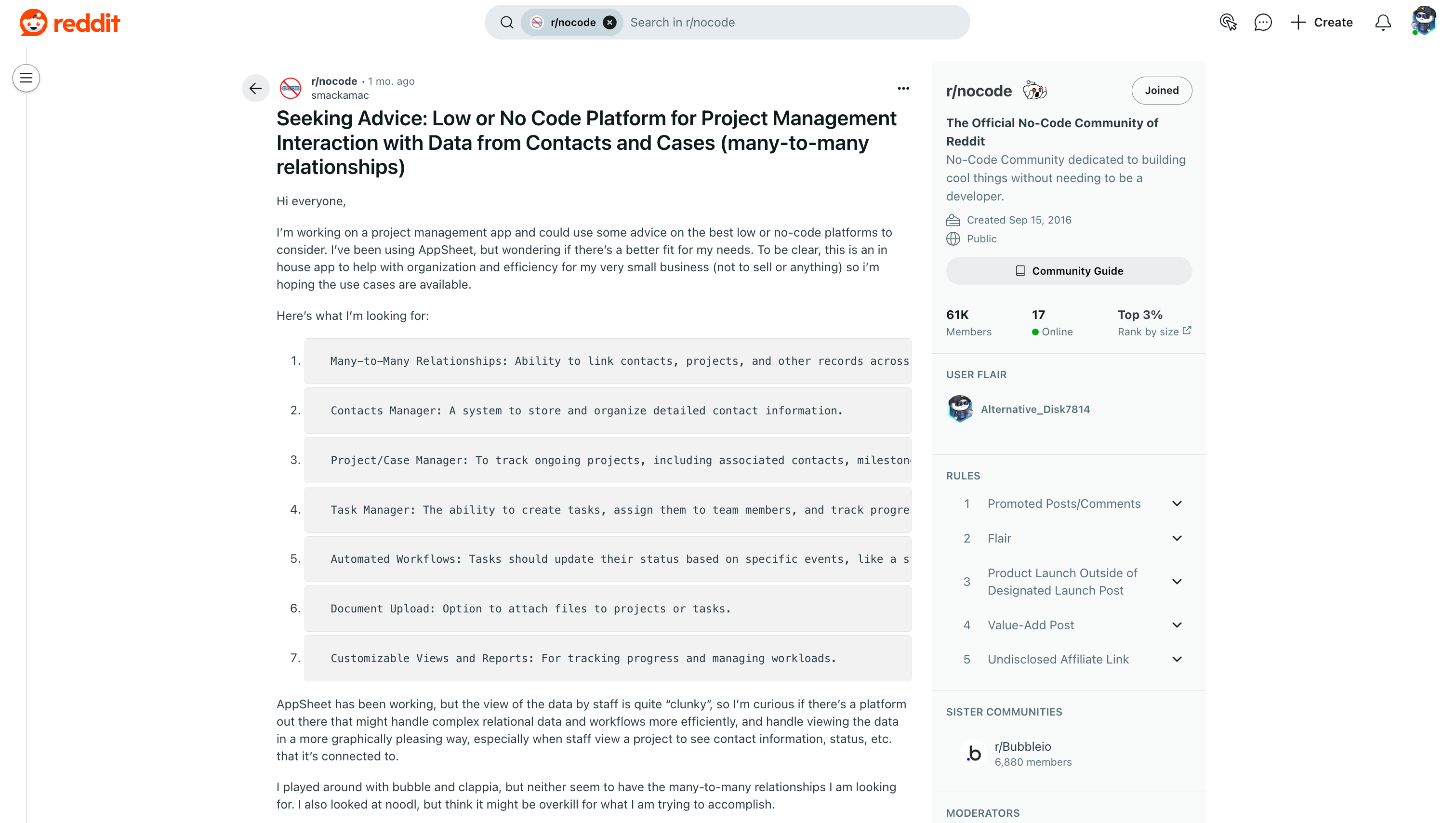 I’m looking for a low/no-code platform for project management