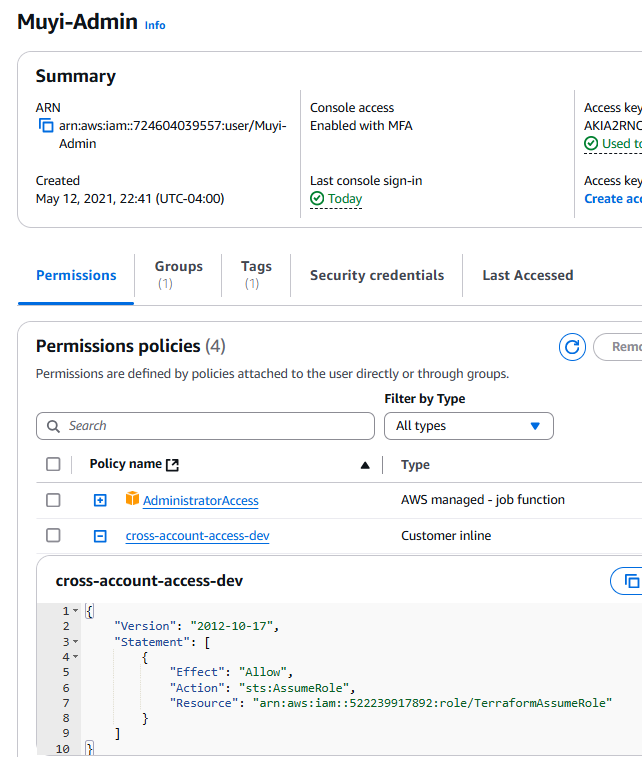 Terraform User for Security Account Deployments