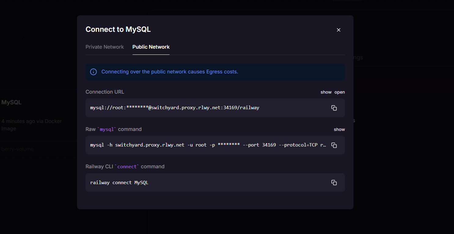 Use public Network configurations to test db