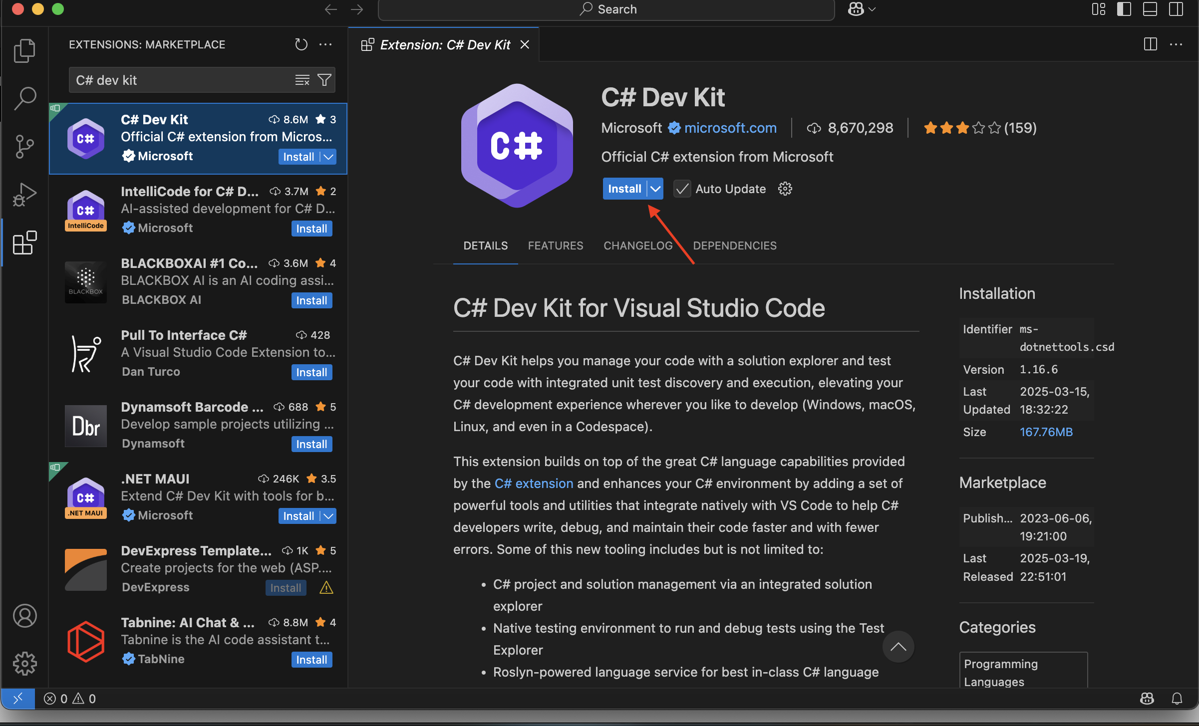C# Dev Kit installation