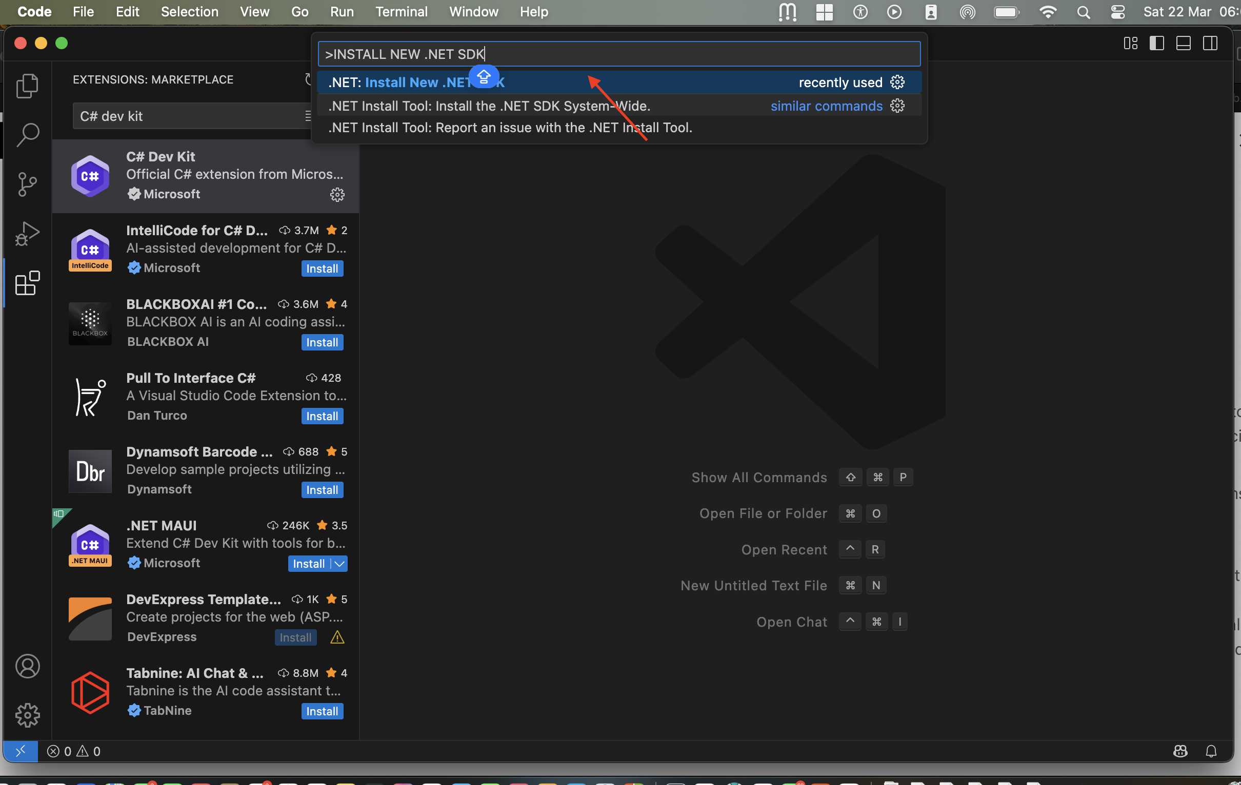 Search for install .NET SDK
