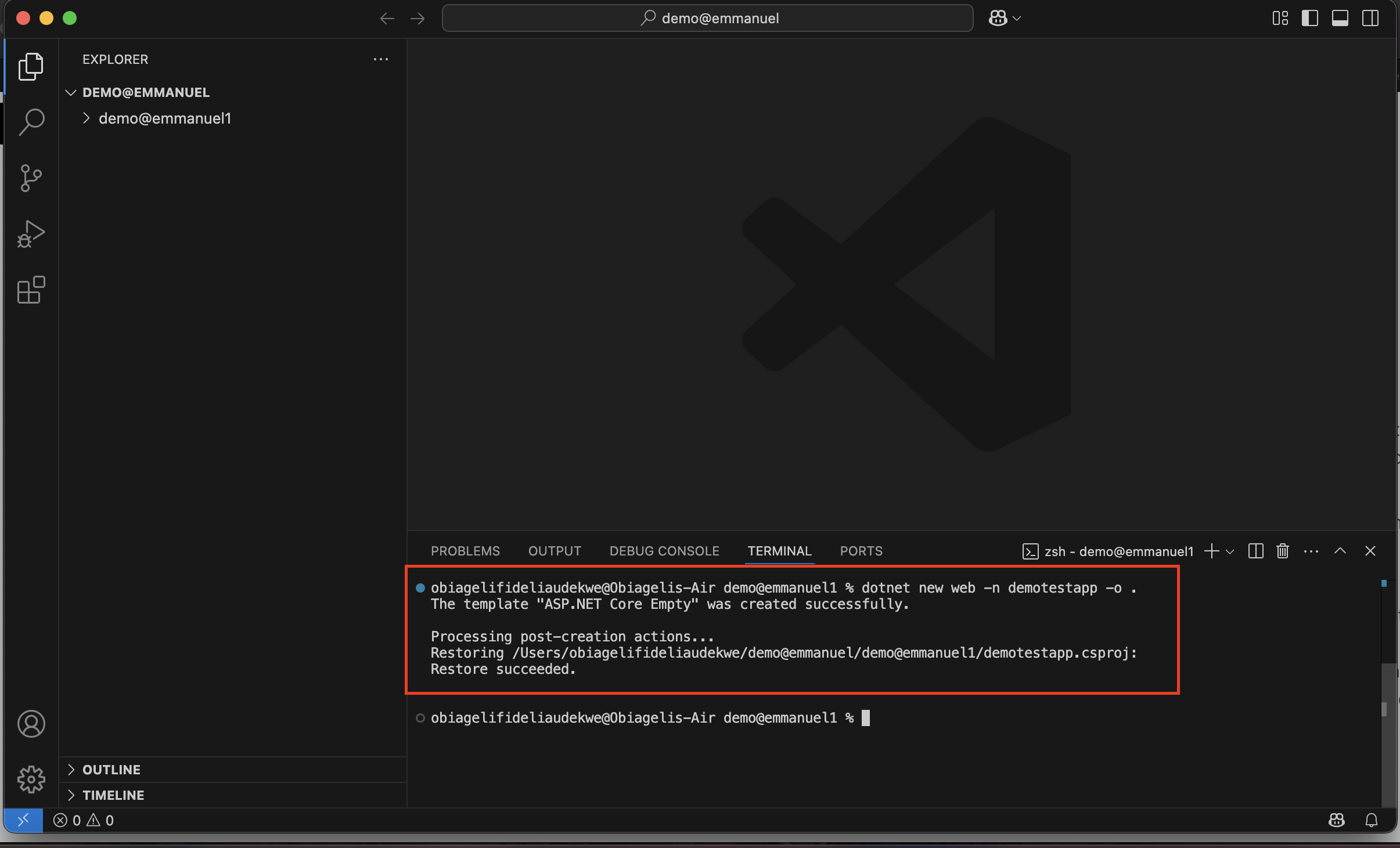 Created empty web App