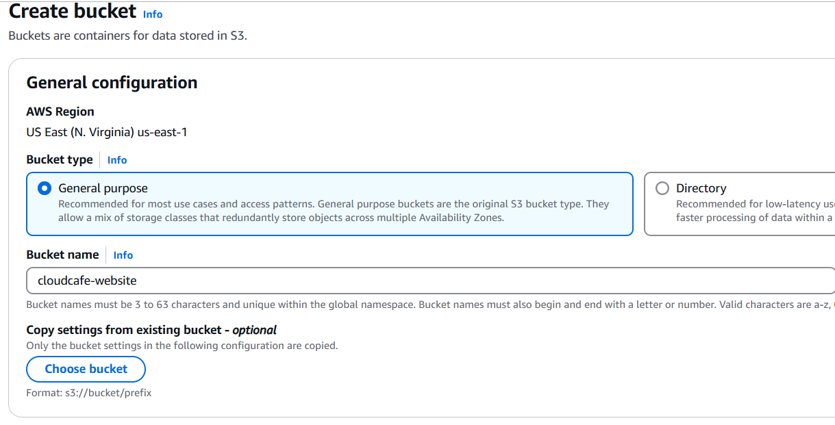 General configuration for creating bucket.