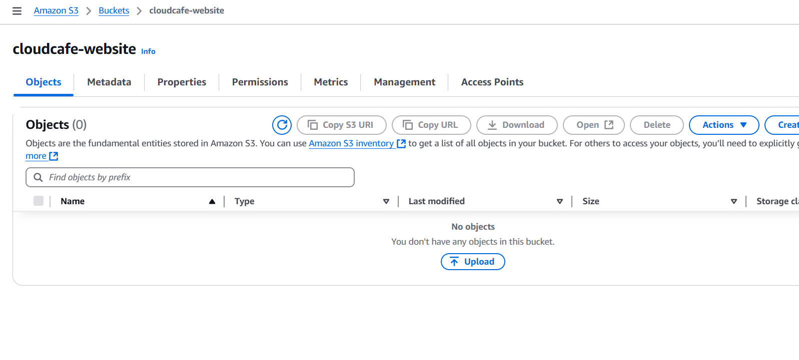 Location where you can upload files to your newly created S3 Bucket