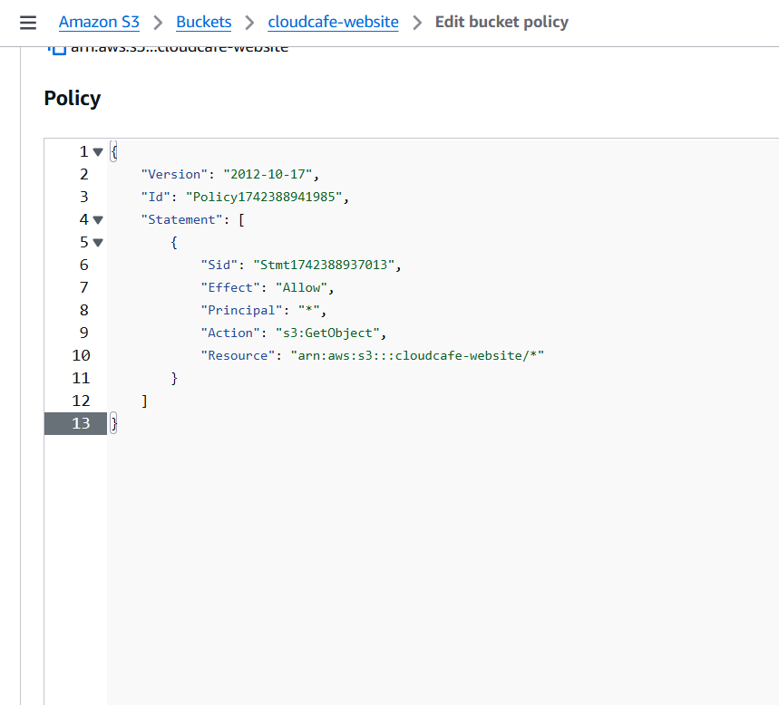 Bucket Policy for cloudcafe-website