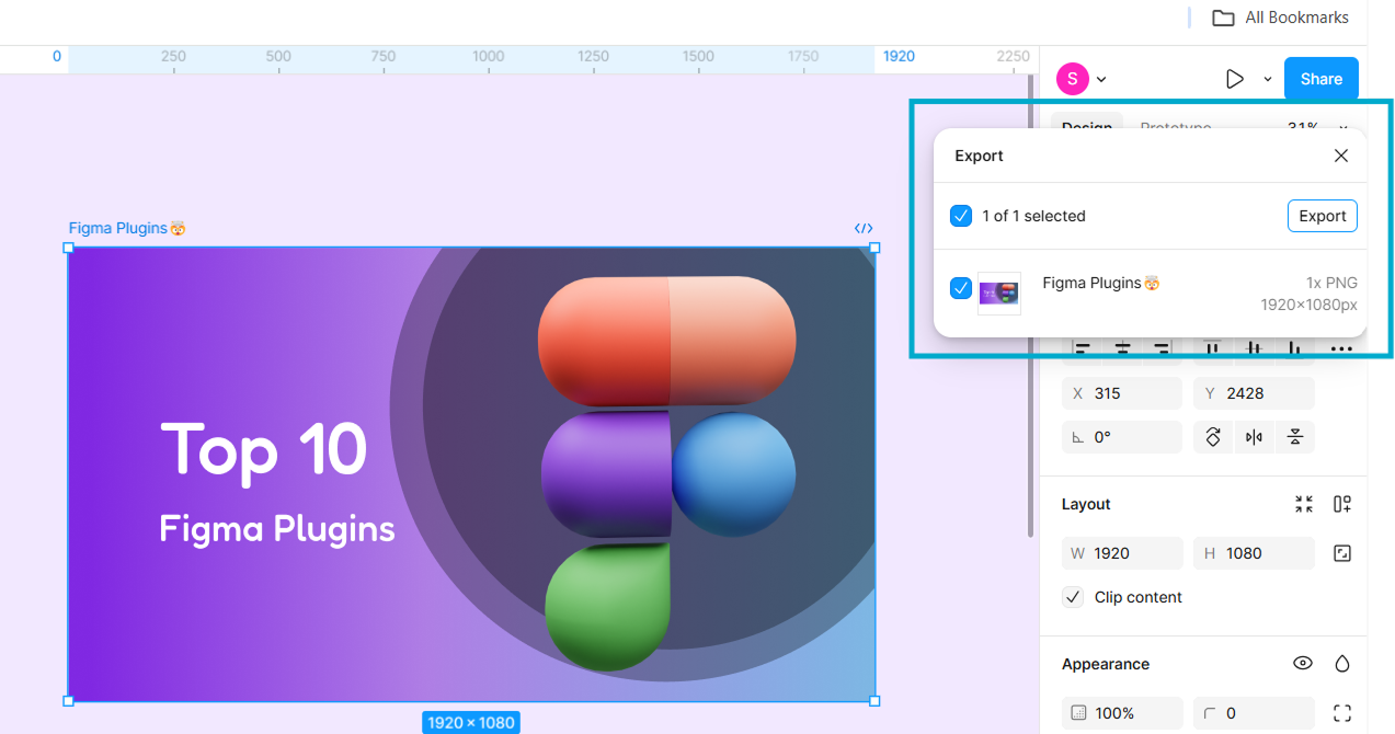 Figma Screenshot of Quick Export