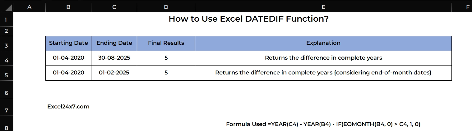 Using EOMONTH to find the difference between two dates accurately  
