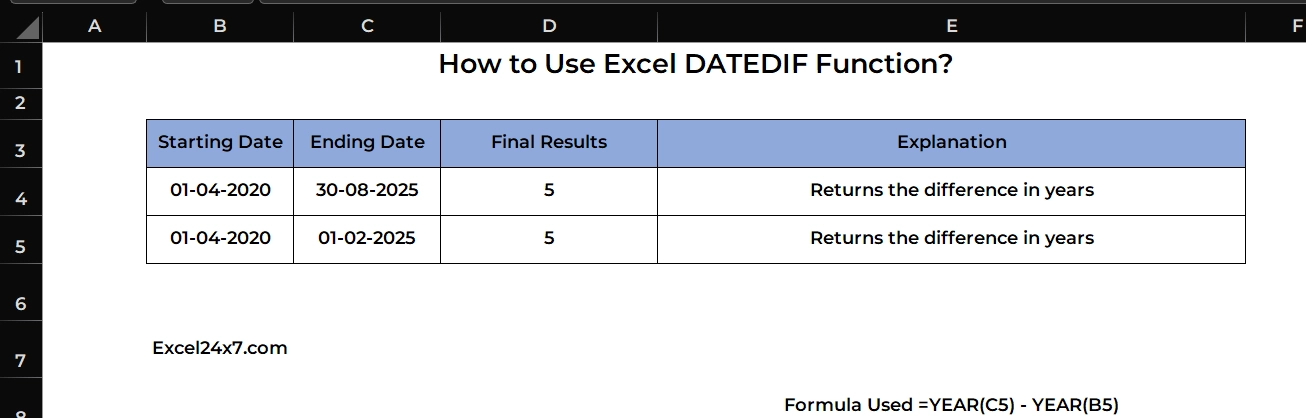Using YEAR function in the formula