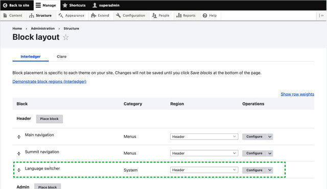 Language Switcher block in Drupal block configuration
