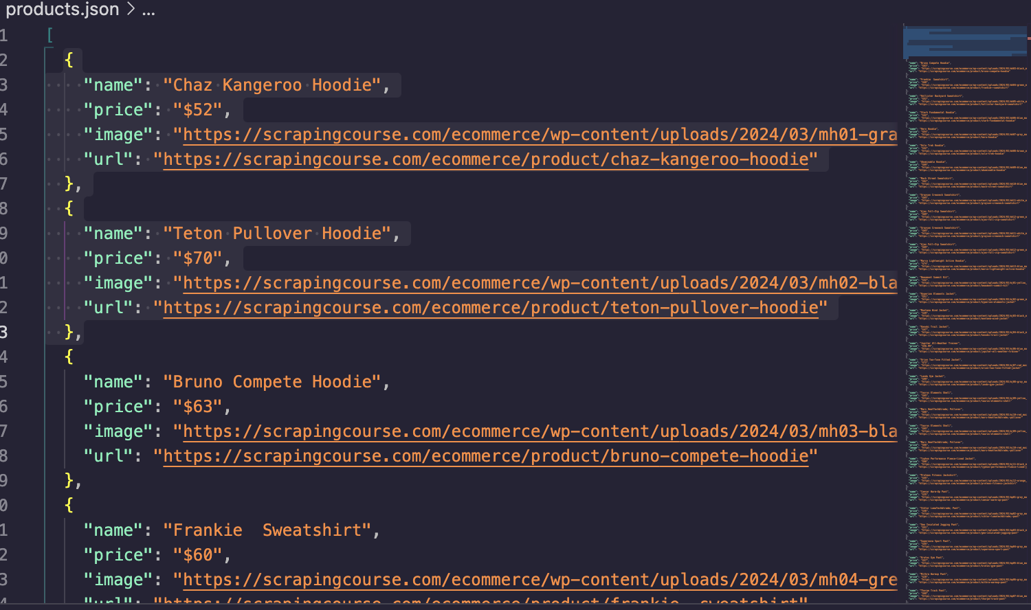 product displayed in json file