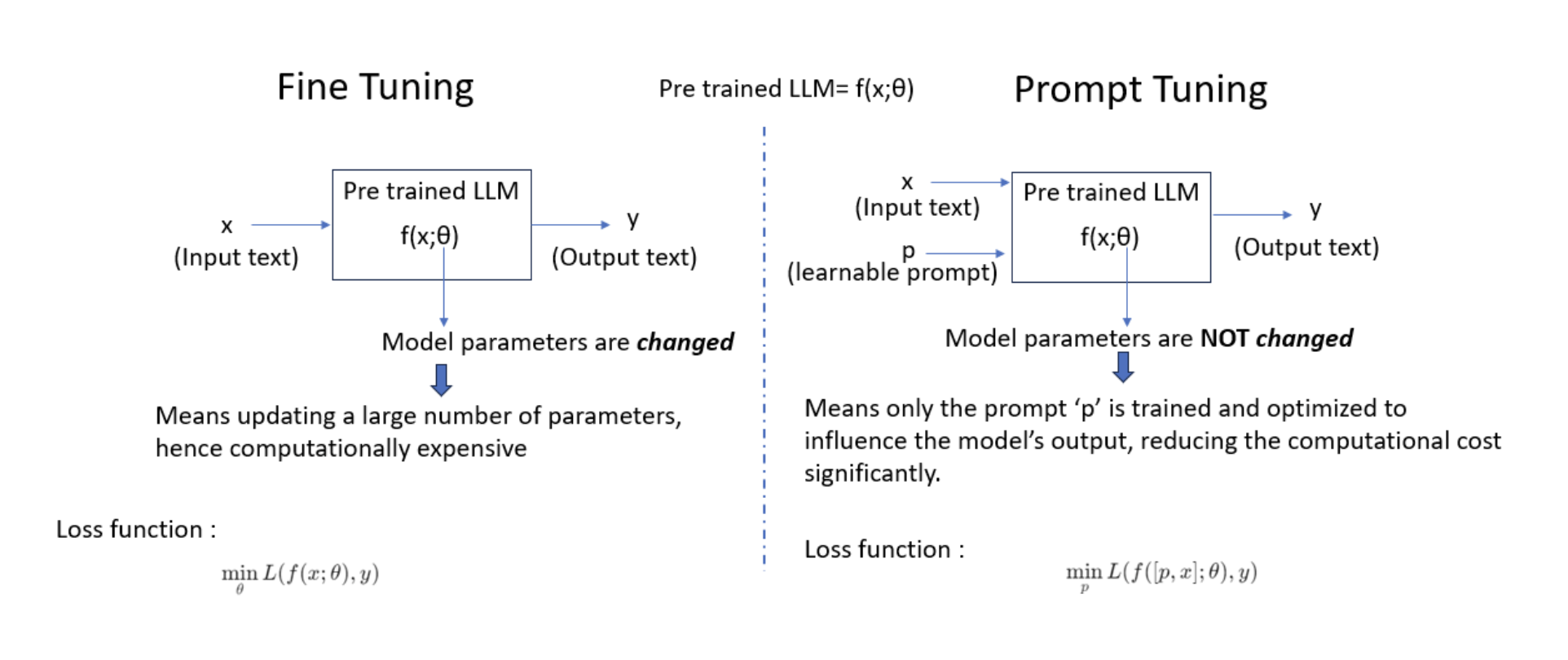 Schematic comparing fine tuning to prompt tuning