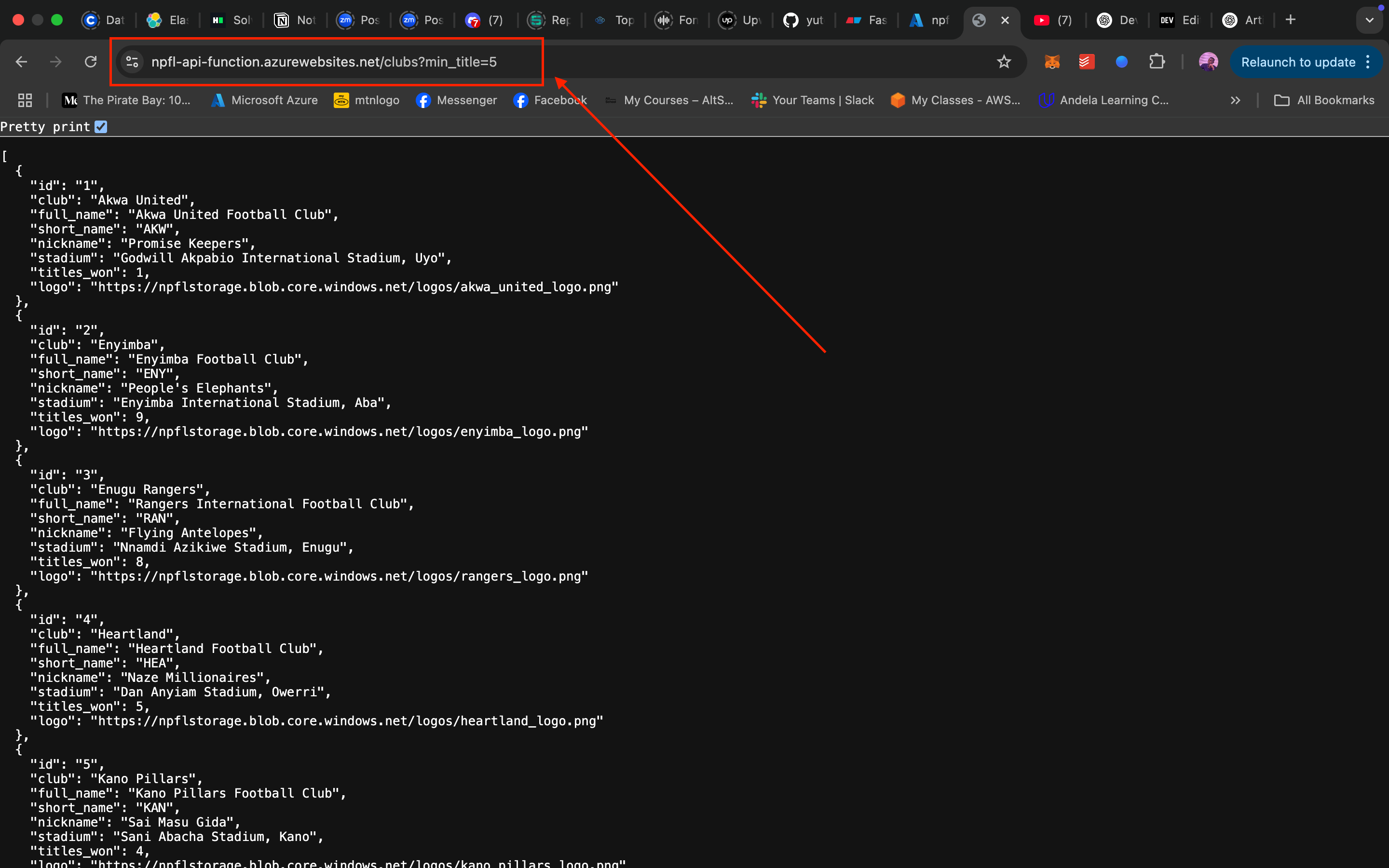 testing endpoint in browser