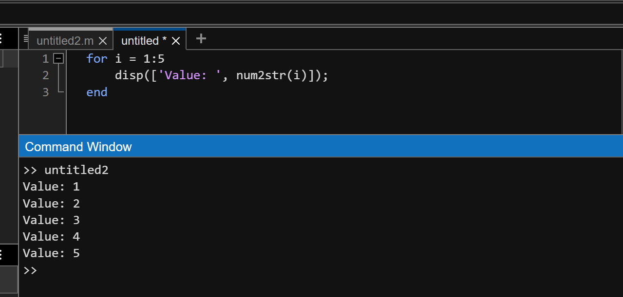 for loop in matlab
