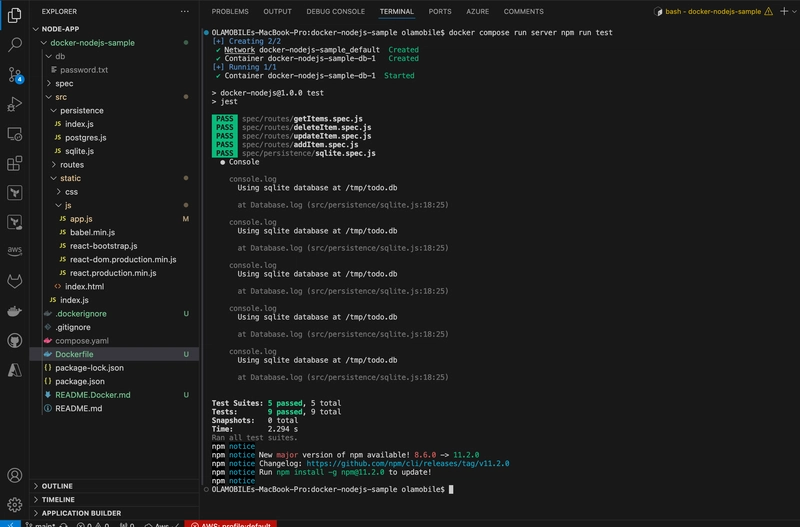 How to run Node.js tests in a container