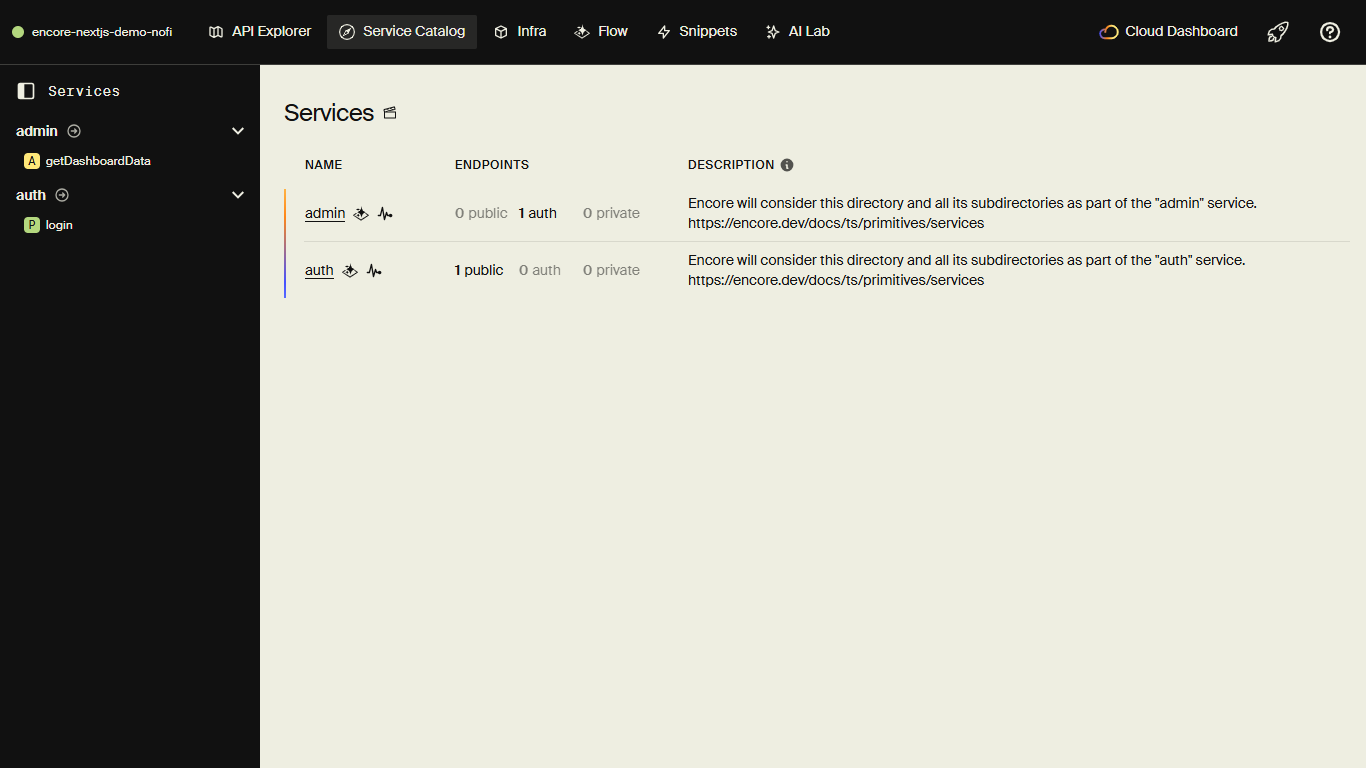 services in dashboard