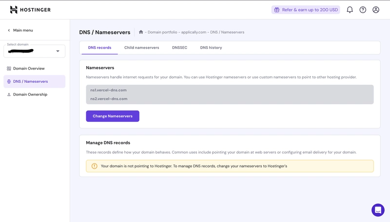 How to connect hostinger domain name or Custom Domain to Vercel deployment