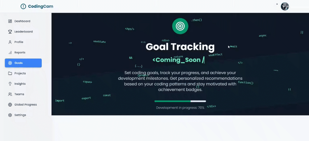 Allows users to set coding goals and track their progress towards them.