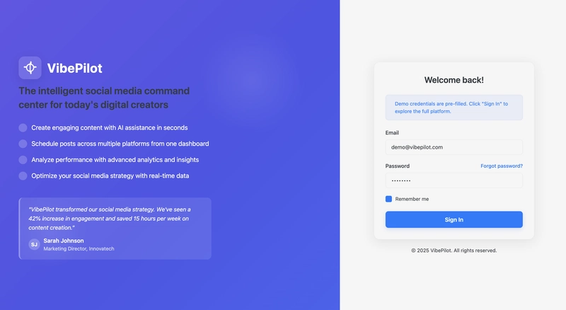 KendoReact Free Components Challenge : 🚀 VibePilot – Your AI-Powered Social Media Co-Pilot