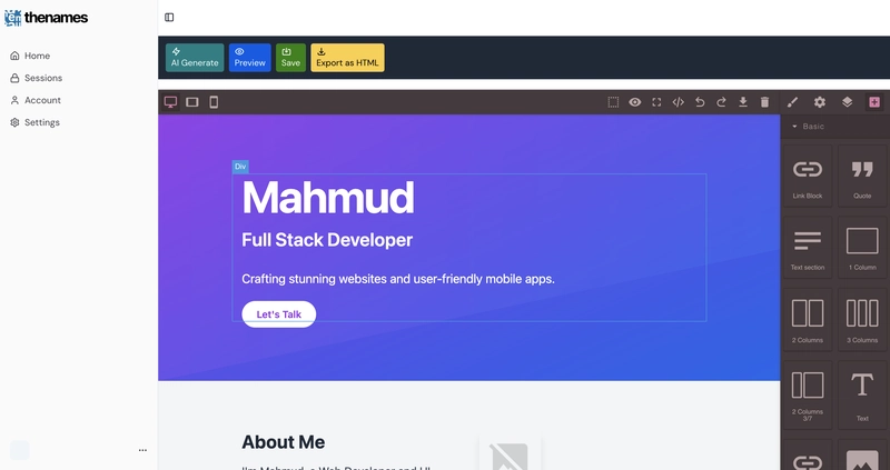 TheNames: Smart Portfolio Website Builder