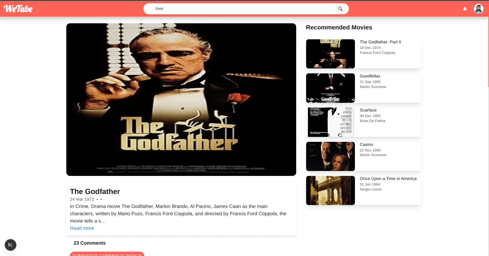 Movie details with AI powered recommendation
