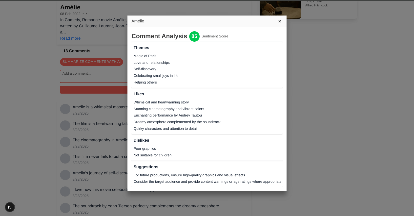 AI powered comment analysis and recommendation