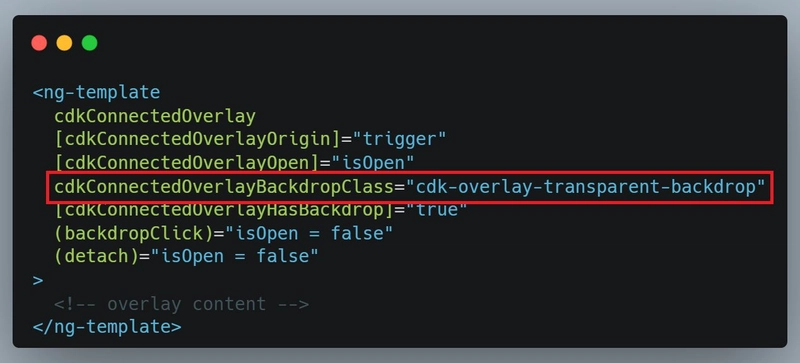Transparent Backdrop for Angular CDK Overlay