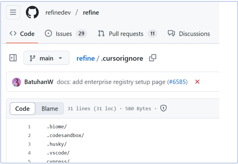 .cursorignore file in Refine codebase, an OSS React framework