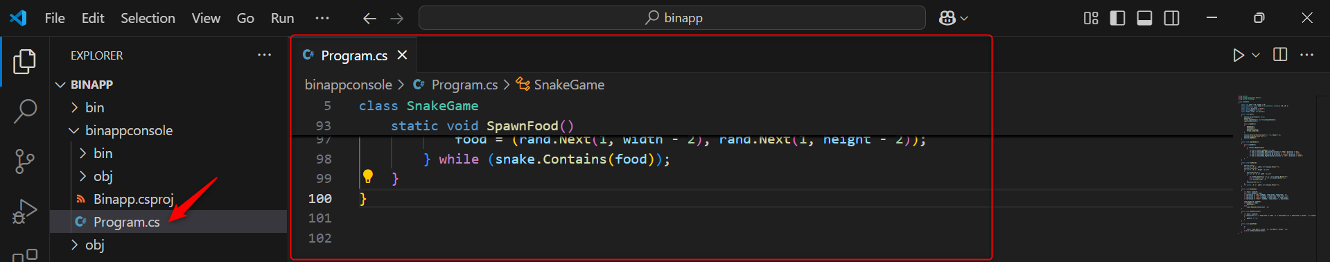 Snake game code