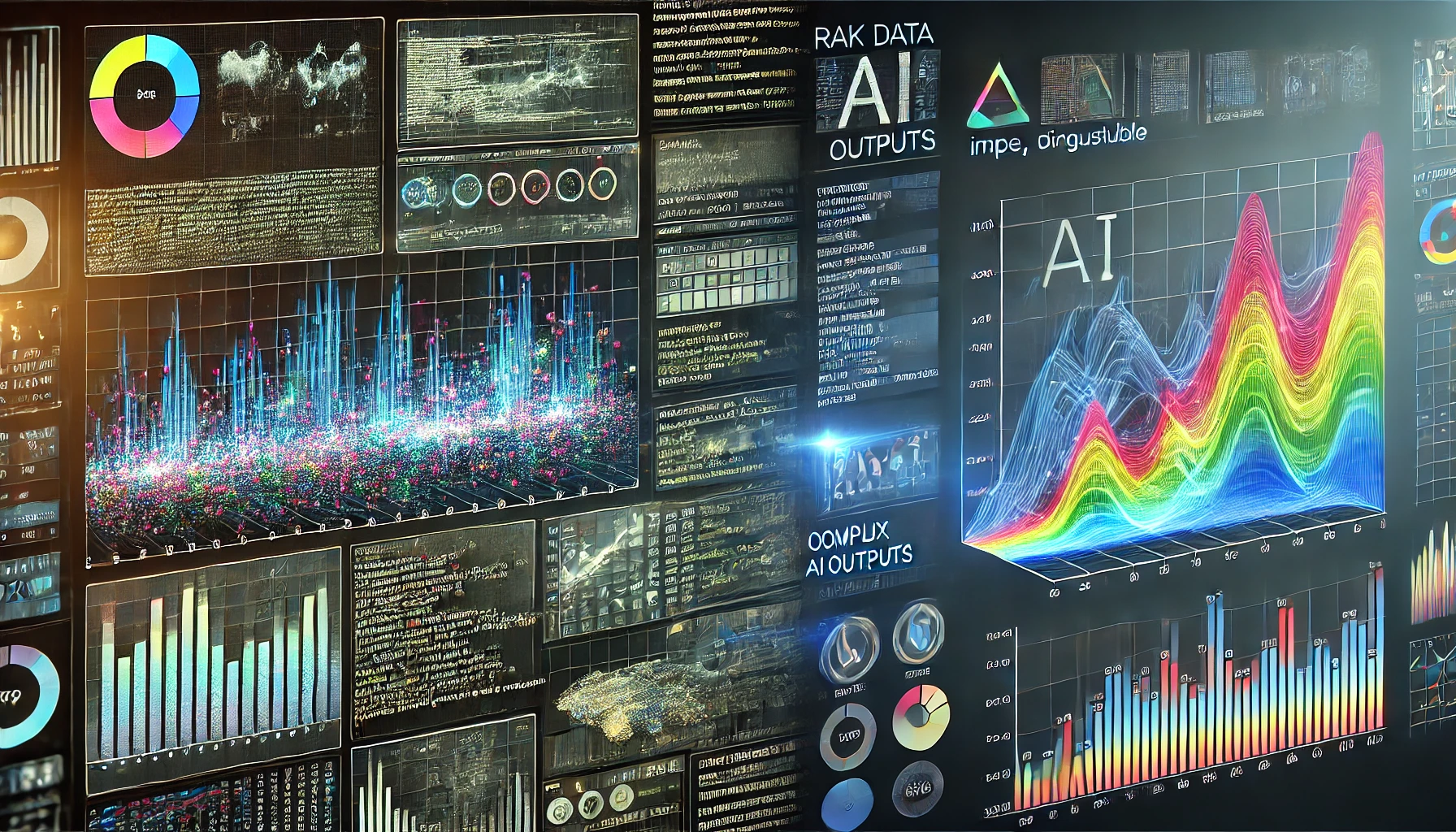 An image showing raw data on one side and a clean, visually appealing chart on the other, symbolizing the transformation of complex AI outputs into simple visuals.