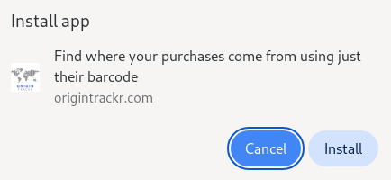 Screenshot of the OriginTrackr installation prompt