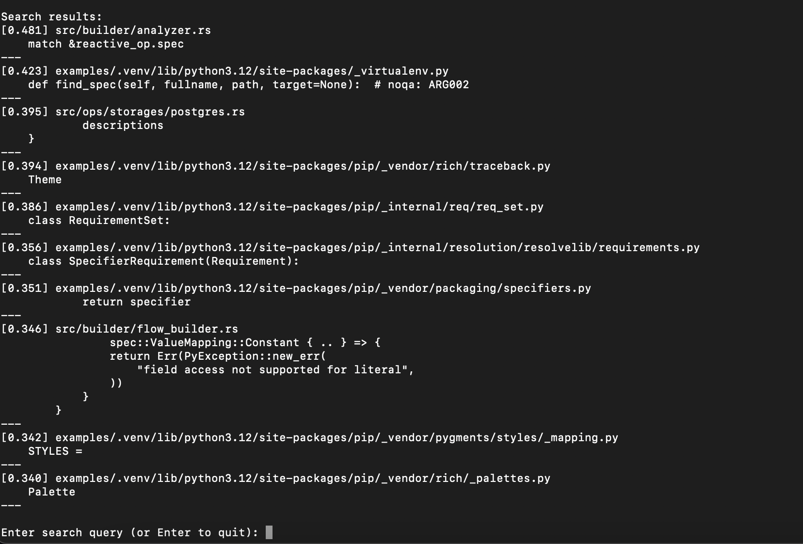 Query in terminal