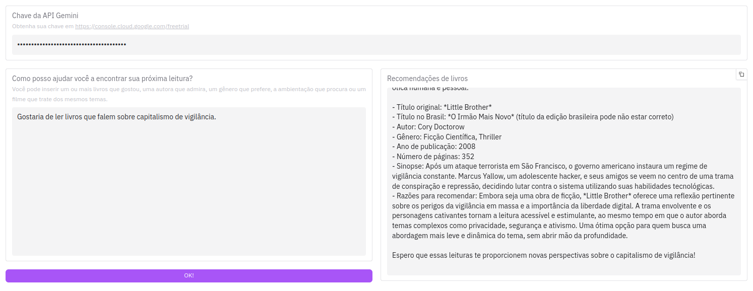Aplicação exibindo resultado