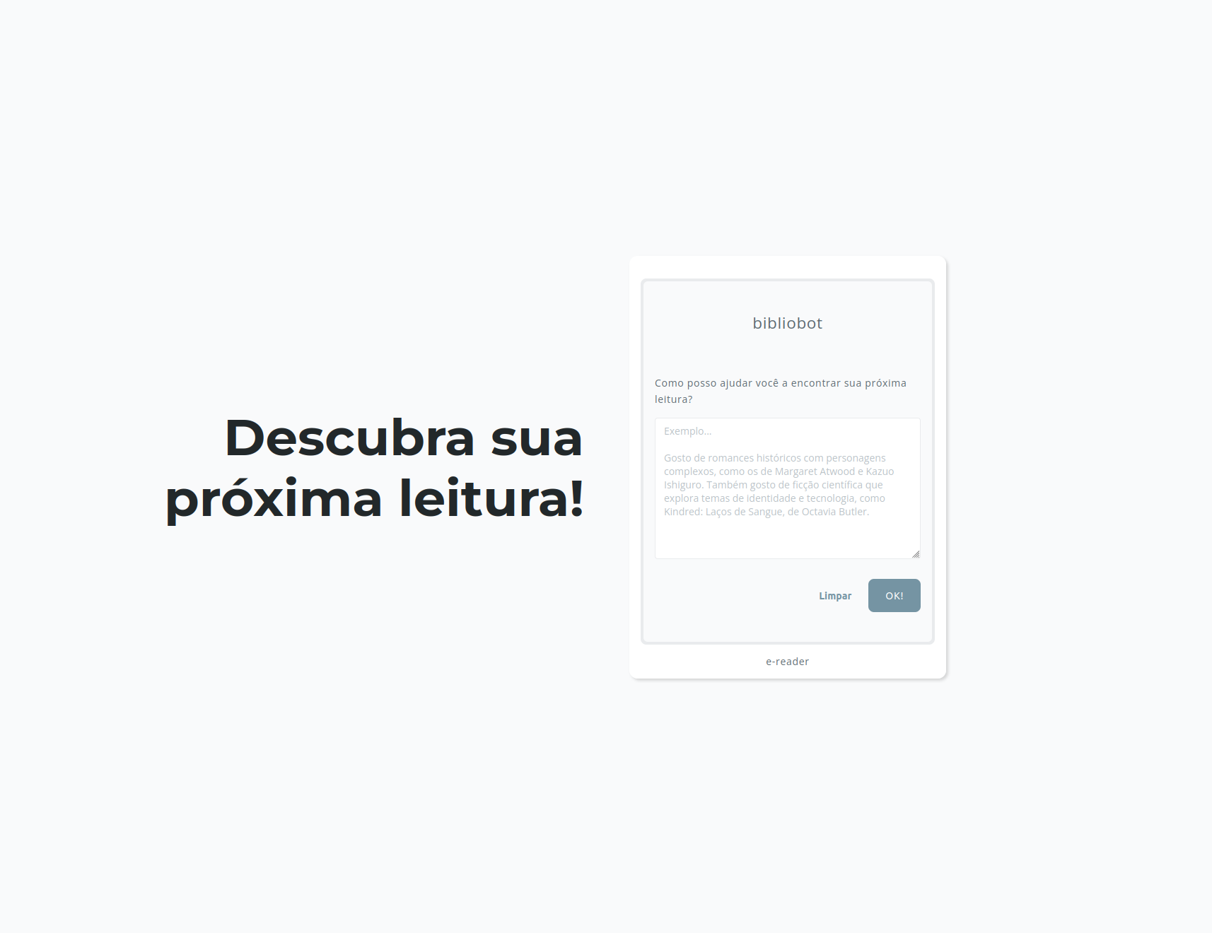 Tela do Bibliobot em JS