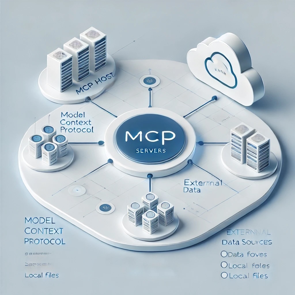 The visual representation of the mcp protocol illustration created by AI. It has a circle in the middle written 